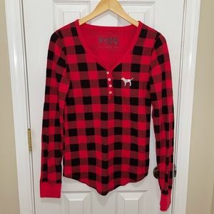 Victoria’s Secret PINK Red Plaid Thermal Sleep Top